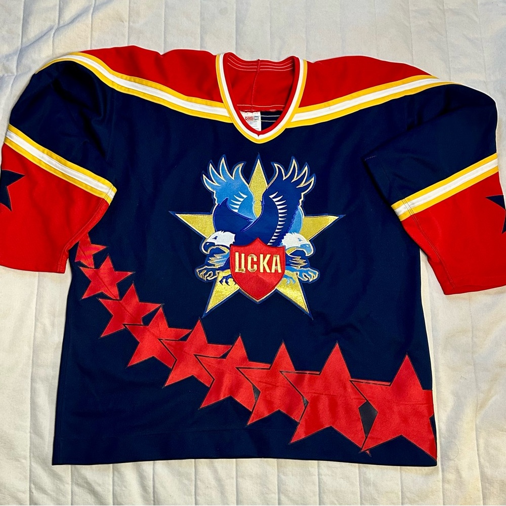 CCM Navy and Red Jersey with Eagle and Star Motif
